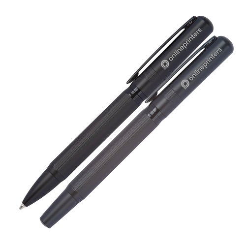 Set da scrittura nero con penna a sfera e astuccio.