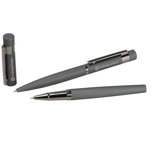 Set da scrittura antracite con penna a sfera e roller.