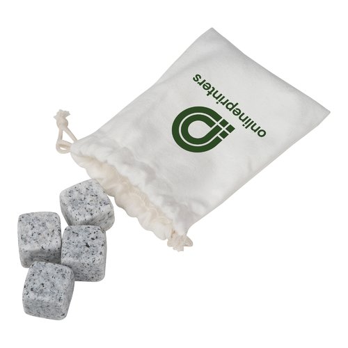 Cubetti di ghiaccio in pietra grigia con sacchetto di cotone.