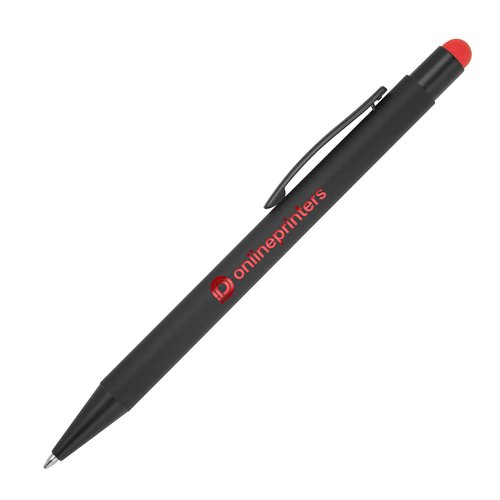 Penna a sfera in metallo rosso con funzione touch e clip.