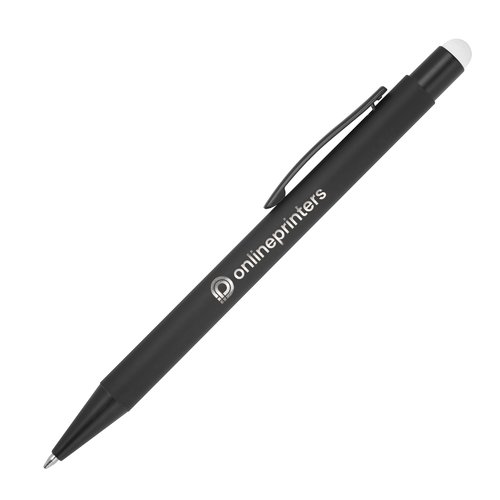 Penna a sfera in metallo bianco con funzione touch e clip.