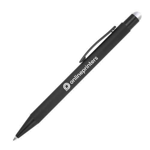 Penna a sfera in metallo grigio con funzione touch e clip.