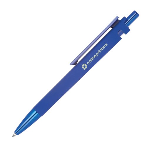 Penne a sfera blu in ABS riciclato con clip e pulsante.