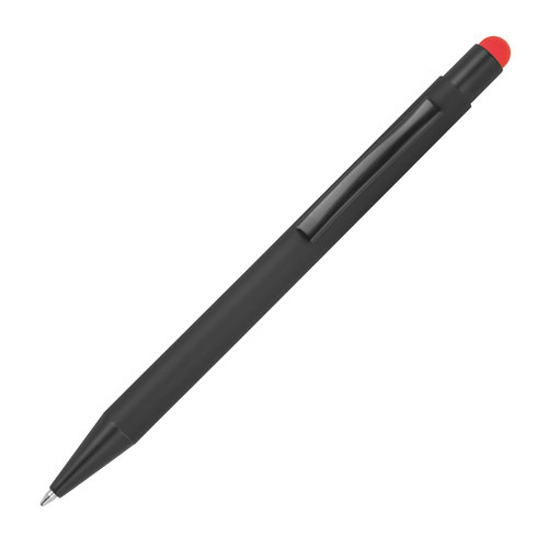 Penna a sfera in metallo rosso con funzione touch e clip.