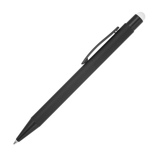 Penna a sfera in metallo bianco con funzione touch e clip.