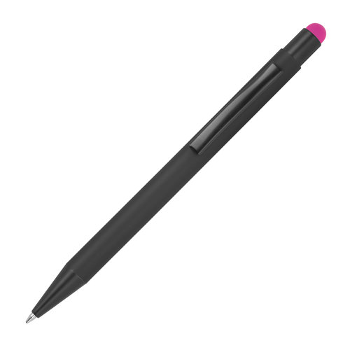 Penna a sfera in metallo rosa con funzione touch e clip.