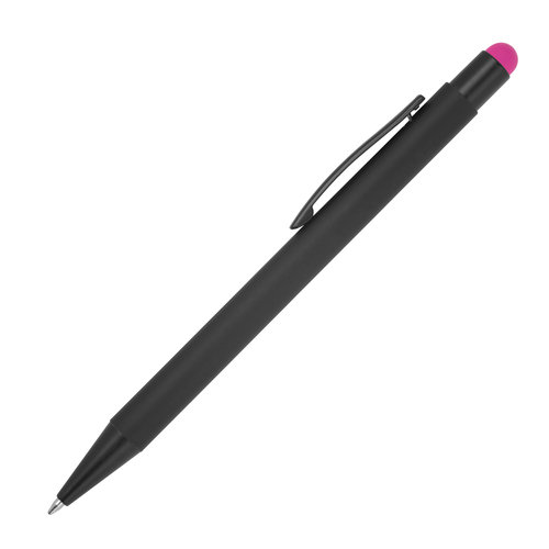 Penna a sfera in metallo rosa con funzione touch e clip.