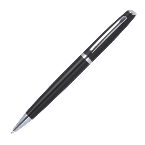 Set da scrittura nero in alluminio riciclato con penna a sfera e custodia.