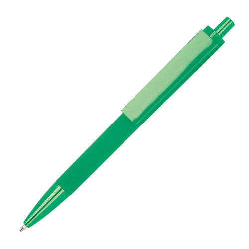 Penna a sfera verde in ABS riciclato con meccanismo a scatto.