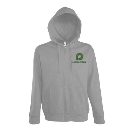 Giacca da allenamento grigio m�lange in misto cotone con cappuccio e zip integrale.