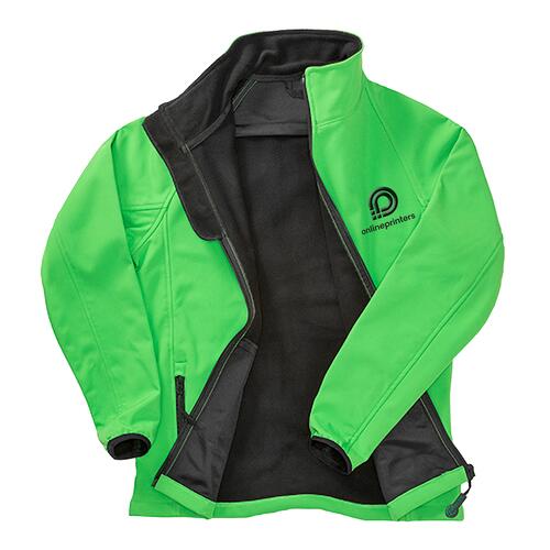 Giacca softshell verde da donna con zip integrale.