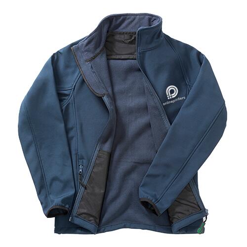 Giacca softshell in poliestere blu navy da donna con zip integrale.