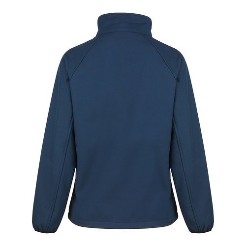 Giacca softshell da donna blu navy in poliestere con zip integrale e tasche laterali.