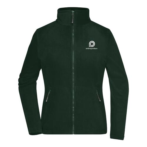 Giacca in pile di poliestere verde scuro da donna con zip integrale.