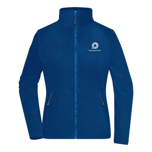 Giacca in pile di poliestere blu royal da donna con zip integrale.