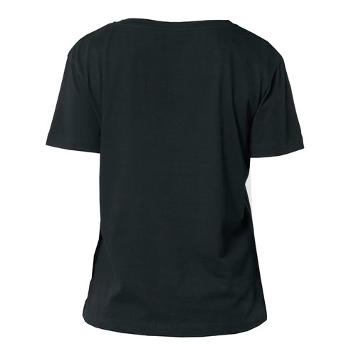 T-shirt nera da donna in cotone biologico a maniche corte.