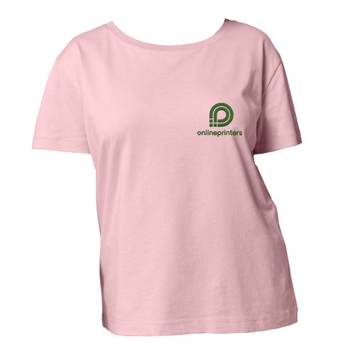 T-shirt rosa in cotone da donna con maniche corte.