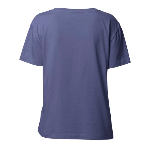 T-shirt blu da donna in cotone biologico a maniche corte.
