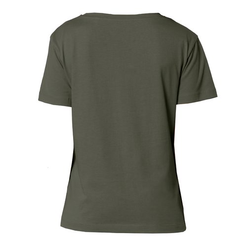 T-shirt in cotone kaki da donna con maniche corte.