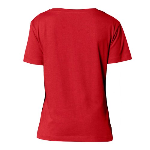 T-shirt rossa da donna in cotone biologico a maniche corte.
