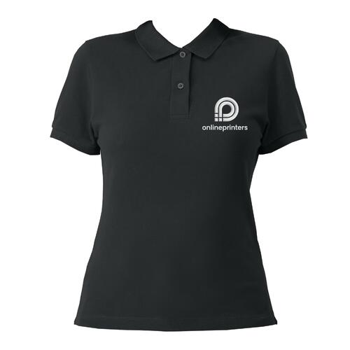 Polo nero da donna in cotone organico con abbottonatura corta.