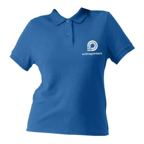 Polo da donna blu royal in cotone biologico con abbottonatura corta.
