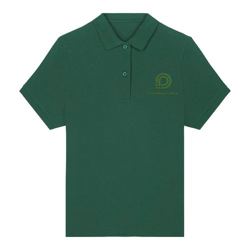 Polo verde da donna in cotone con maniche corte e abbottonatura.