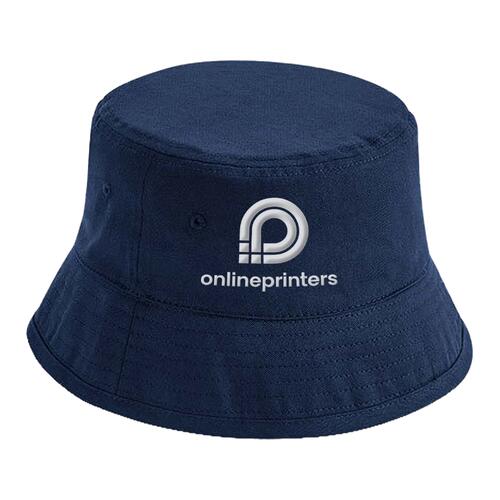 Cappello da pescatore blu navy in cotone con tesa.