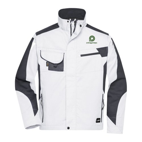 Giacca da lavoro bicolore in poliestere-cotone dal design unisex con tasche.