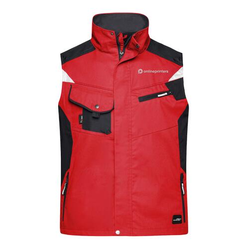 Gilet da lavoro rosso in misto poliestere-cotone con tasche multiple.