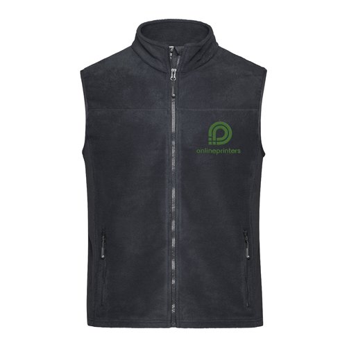 Gilet in pile di poliestere grigio scuro/nero con zip integrale e tasche laterali.