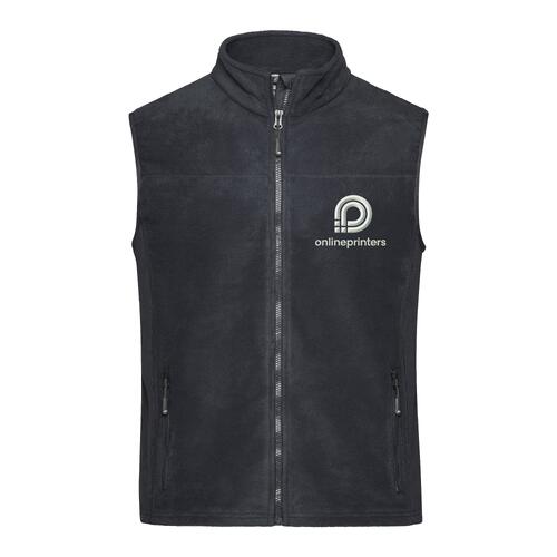 Gilet in pile di poliestere grigio scuro/nero con zip integrale e tasche laterali.