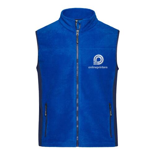 Gilet in pile di poliestere blu con zip integrale e tasche laterali.