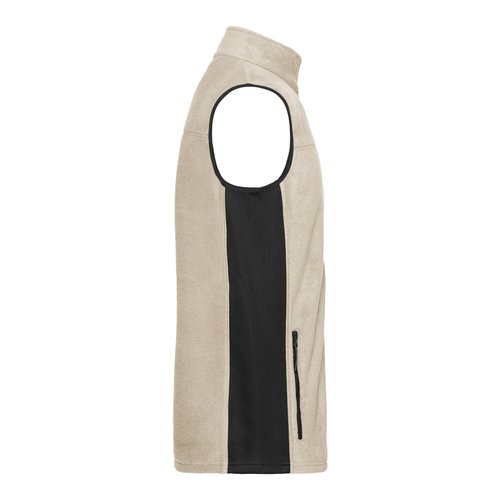 Gilet in pile di poliestere beige/nero con tasca con zip.