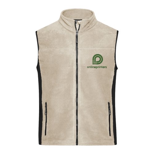 Gilet in pile beige con zip integrale e tasche laterali.