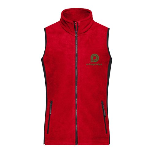 Gilet in pile di poliestere rosso da donna con cerniera intera.