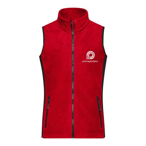 Gilet in pile di poliestere rosso da donna con cerniera intera.
