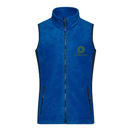 Gilet in pile di poliestere blu da donna con zip integrale e tasche.