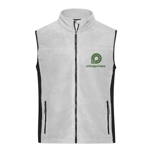 Gilet in pile di poliestere bianco/grigio con zip e tasche laterali per donna.