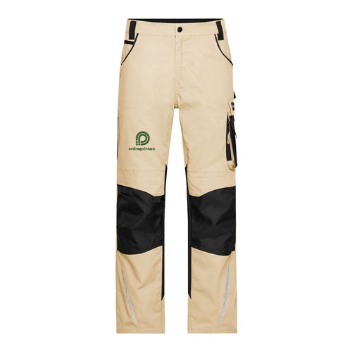 Pantaloni da lavoro beige/neri in misto poliestere-cotone con tasche.