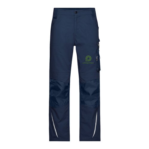 Pantaloni da lavoro blu navy in poliestere-cotone con tasche multiple.