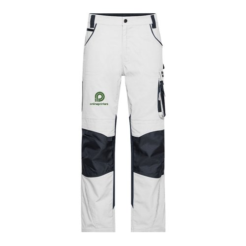 Pantaloni da lavoro bianchi/grigi in poliestere e cotone con tasche.
