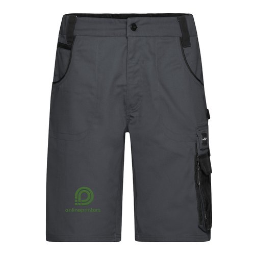 Pantaloncini da lavoro grigio scuro in misto poliestere-cotone con multiple tasche.
