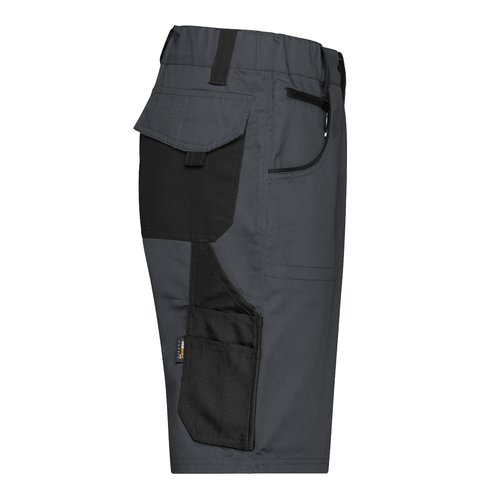 Pantaloncini grigio scuro/nero in poliestere-cotone con tasche multiple.