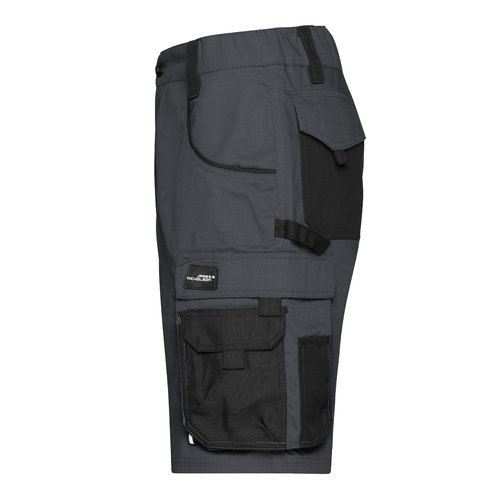 Pantaloncini grigio scuro/nero in poliestere-cotone con tasche multiple.