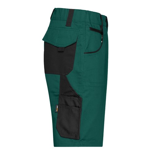 Pantaloncini in poliestere-cotone verde scuro/nero con tasche multiple.