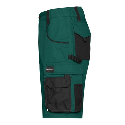 Pantaloncini da lavoro verde scuro/neri in misto poliestere-cotone con tasche multiple.