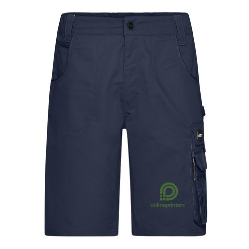 Pantaloncini da lavoro blu navy in misto poliestere-cotone con tasche multiple.