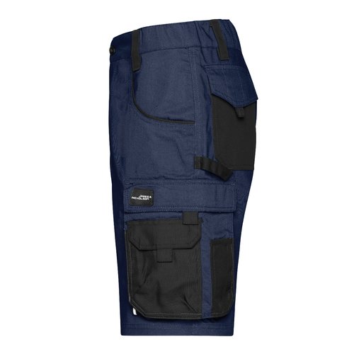 Pantaloncini da lavoro blu navy in misto poliestere-cotone con tasche multiple.