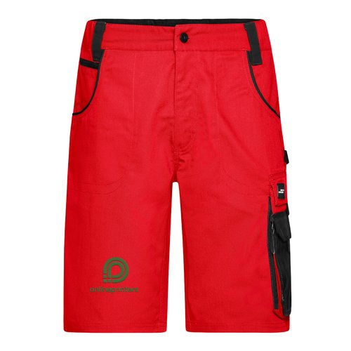 Pantaloncini da lavoro rossi in misto poliestere-cotone con multiple tasche.